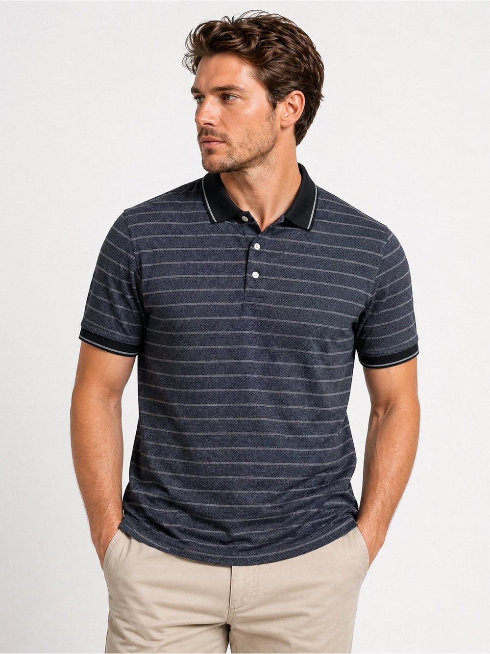 Y2K Puritan Mens XL Striped Polo Shirt Textured Knit Black Gray Casual Golf